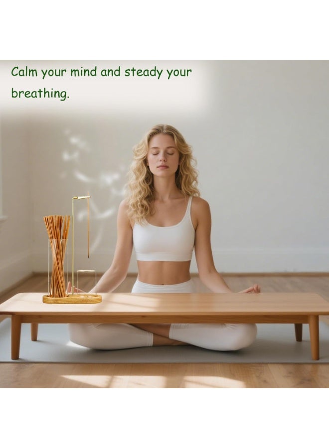 SYOSI 2-in-1 Incense Burner, Anti-Ash Flying Holder with Glass Ash Catcher and Incense Stick Organizer, Wooden Aromatic Tray for Safe Burning During Yoga, Spa, Meditation, and as Home Desk Decor - Image 2